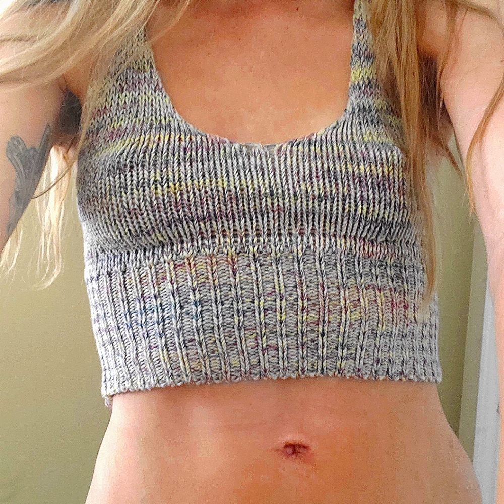 Y2K Space Dye knit Ecote halter/t-strap crop top